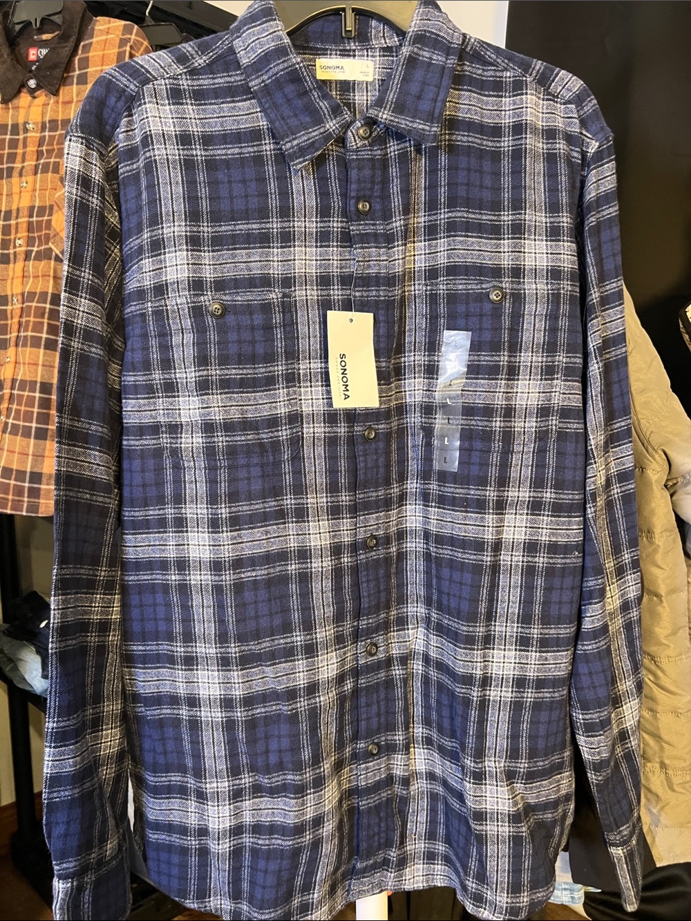 Sonoma Blue and White Plaid Button-Down Shirt